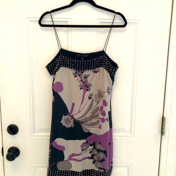 Studded Floral Print Silk Dress by Sheri Bodell- L - Picture 8 of 16